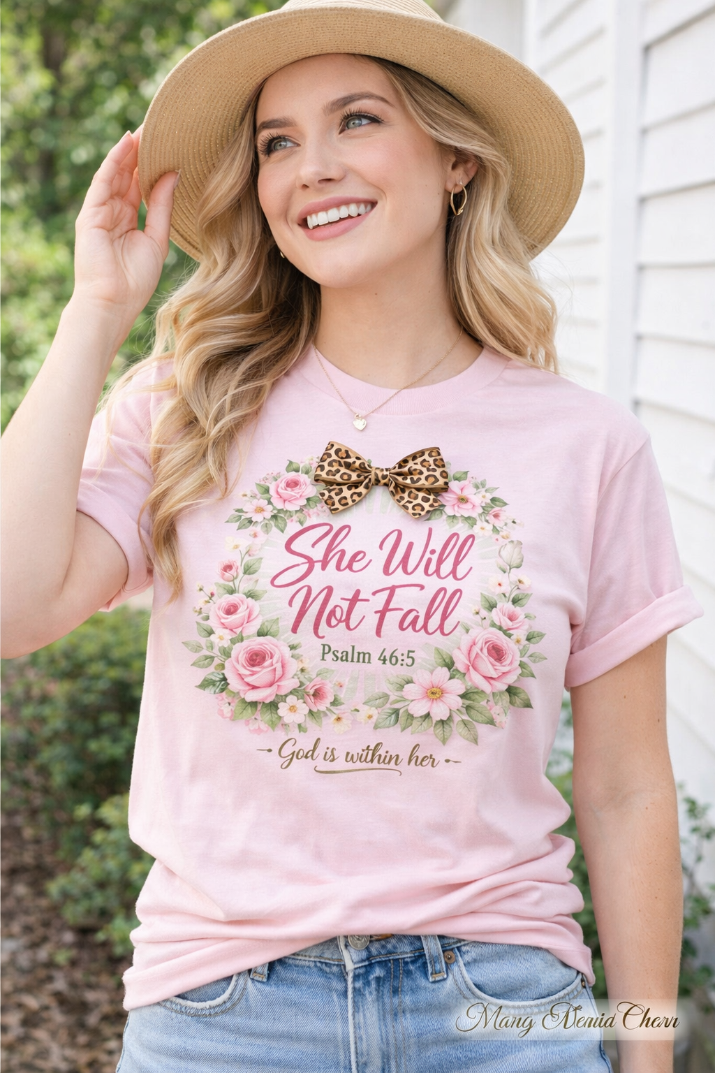 She Will Not Fall Shirt, Psalm 46:5 Floral Tee