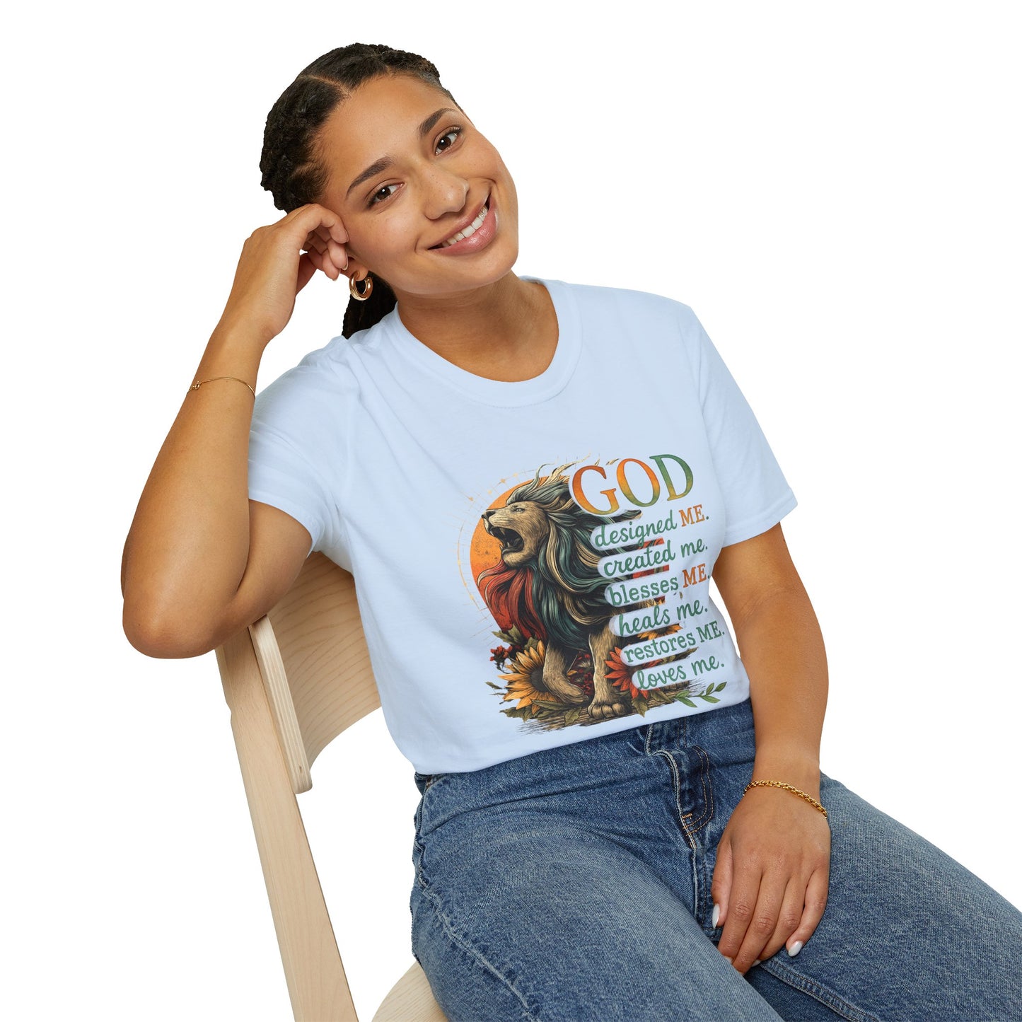 God Designed Me Lion T-Shirt | Inspirational Unisex Softstyle Tee |