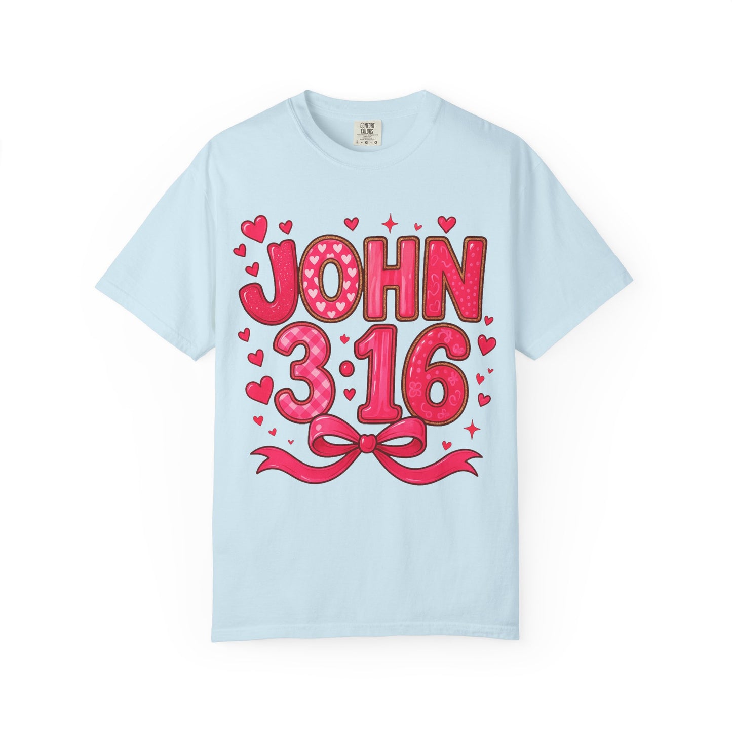 John 3:16 T-Shirt — Valentine Christian Tee with Hearts & Ribbon