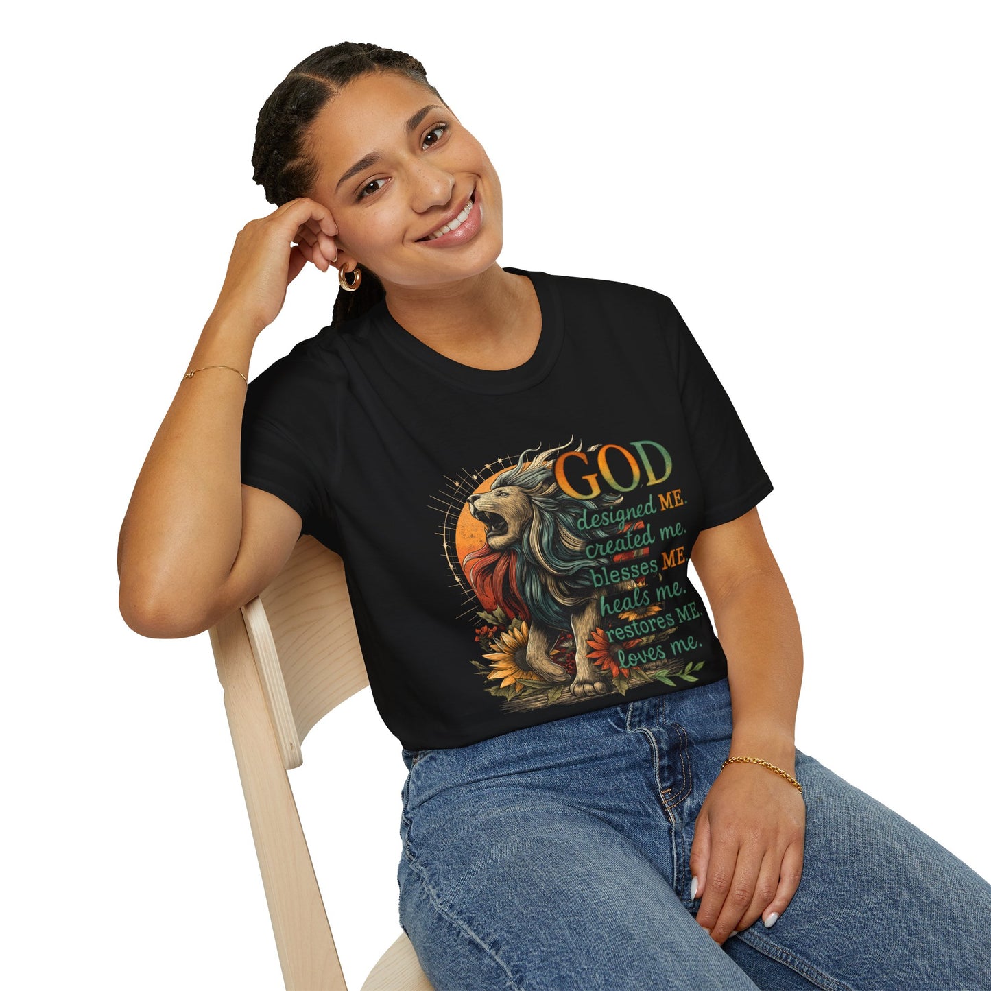 God Designed Me Lion T-Shirt | Inspirational Unisex Softstyle Tee |