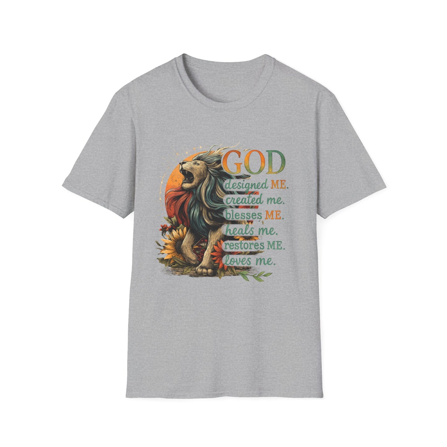 God Designed Me Lion T-Shirt | Inspirational Unisex Softstyle Tee |