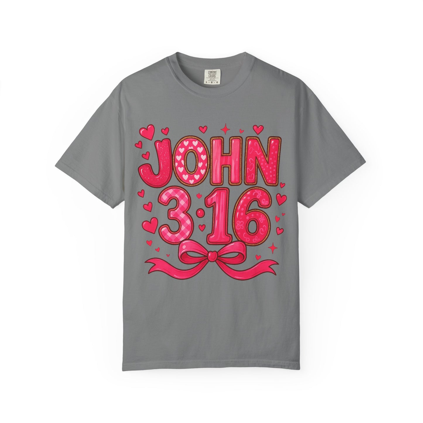 John 3:16 T-Shirt — Valentine Christian Tee with Hearts & Ribbon