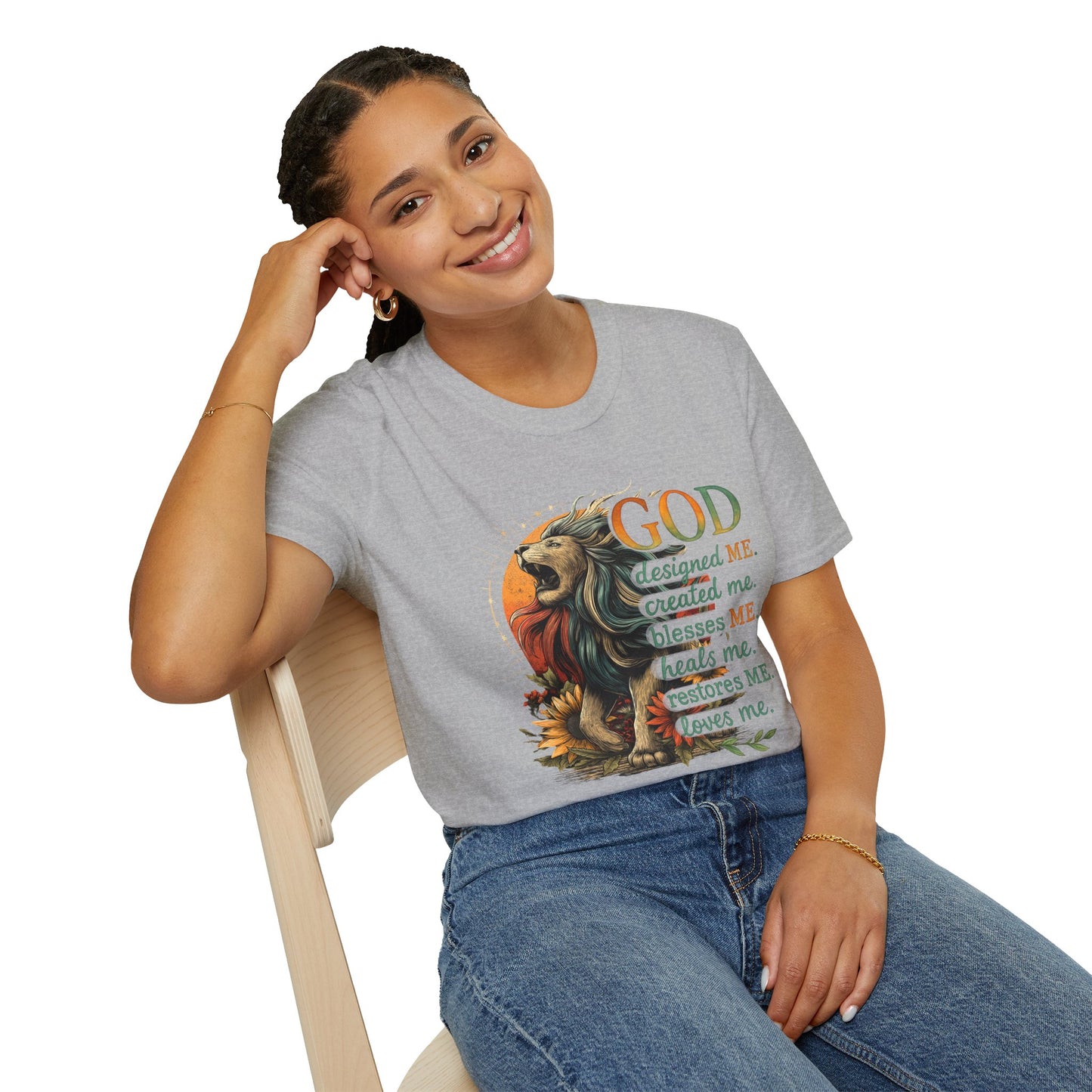 God Designed Me Lion T-Shirt | Inspirational Unisex Softstyle Tee |