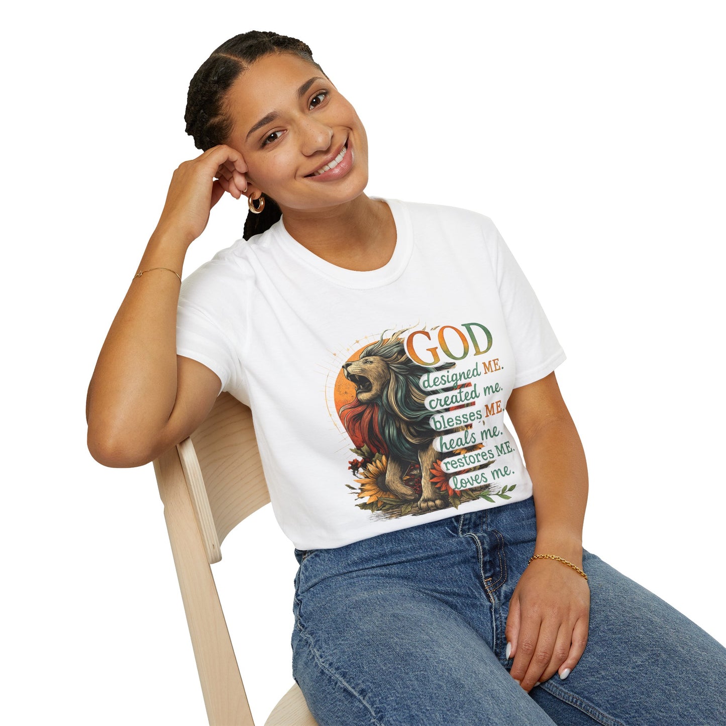 God Designed Me Lion T-Shirt | Inspirational Unisex Softstyle Tee |