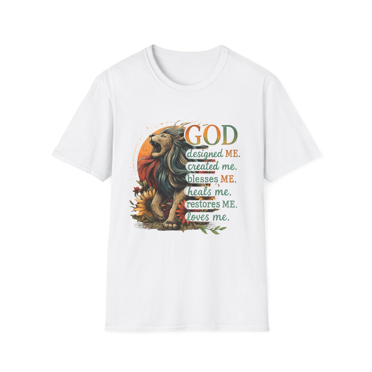 God Designed Me Lion T-Shirt | Inspirational Unisex Softstyle Tee |