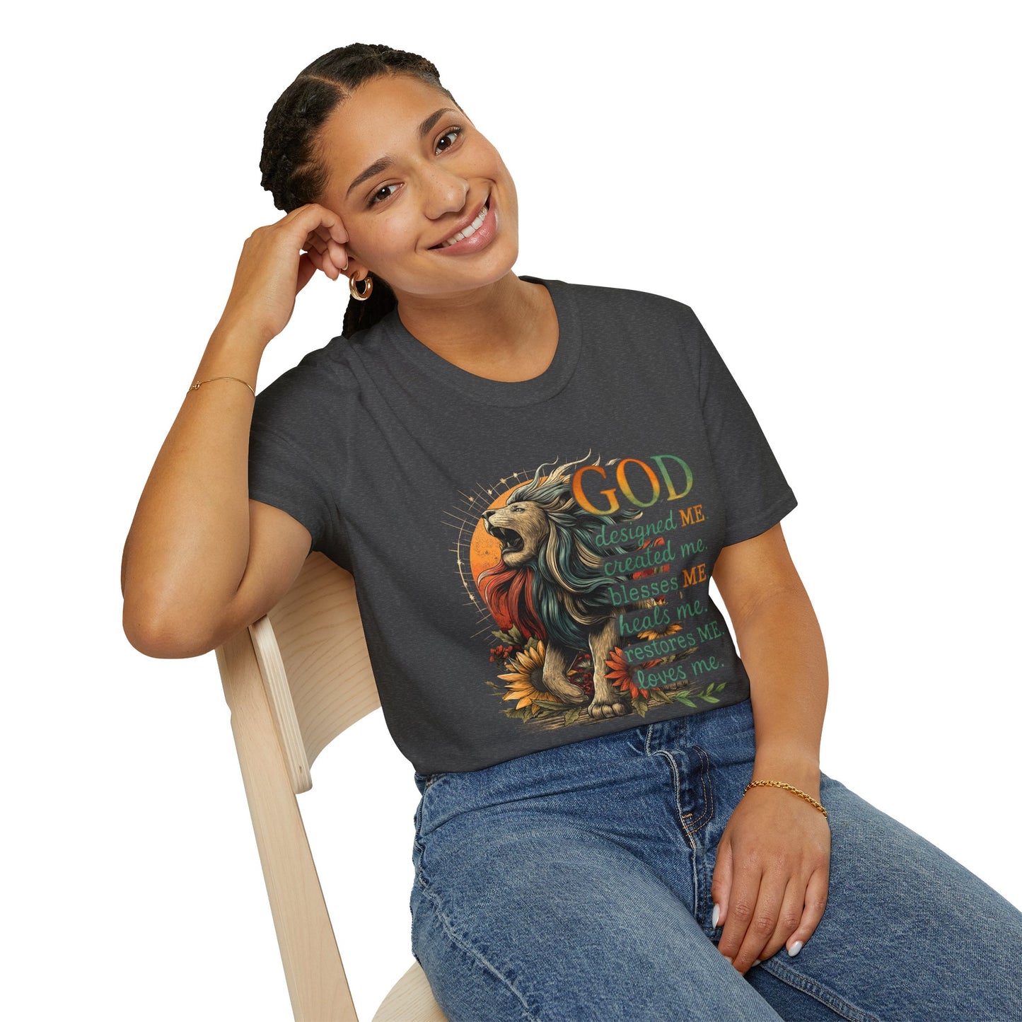 God Designed Me Lion T-Shirt | Inspirational Unisex Softstyle Tee |