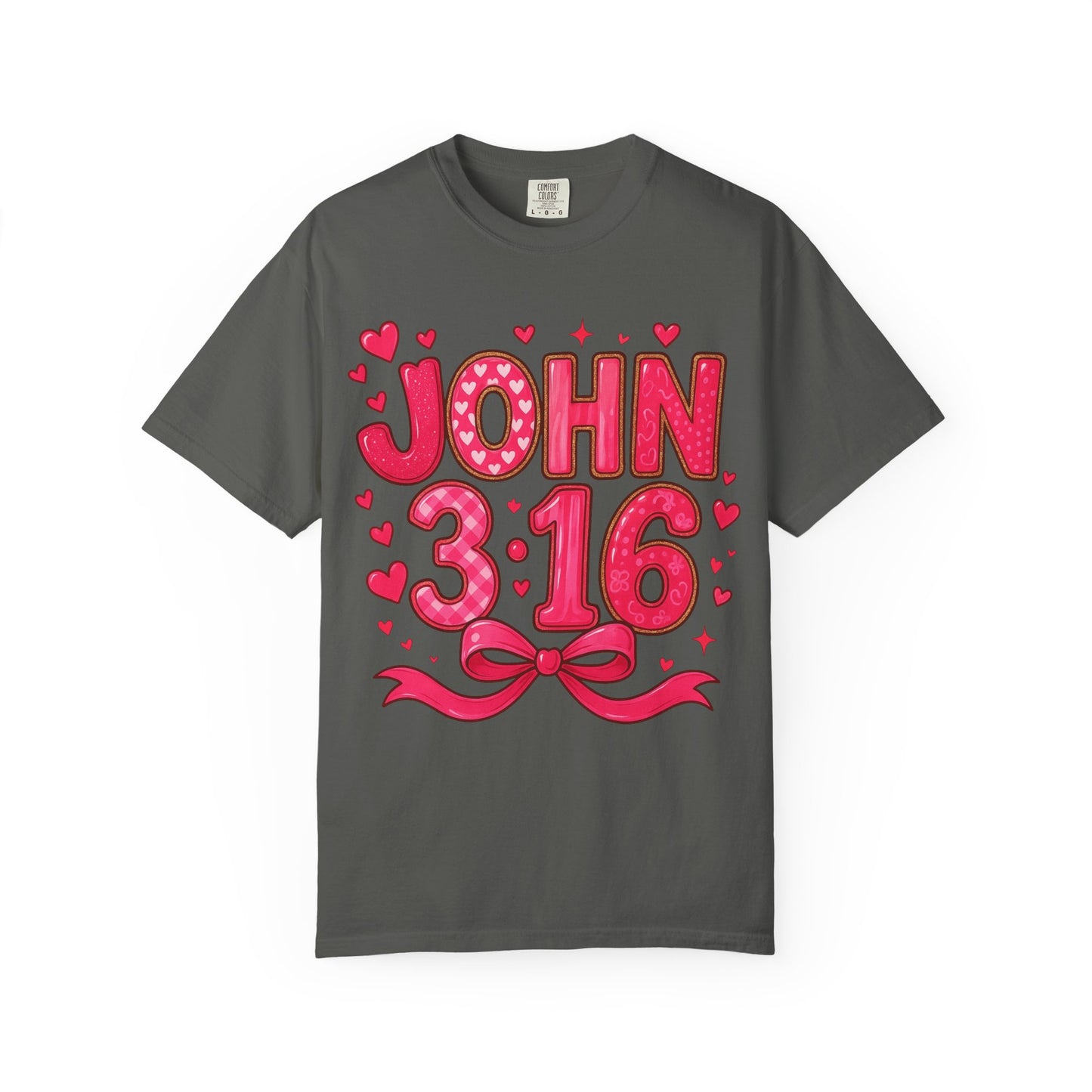 John 3:16 T-Shirt — Valentine Christian Tee with Hearts & Ribbon