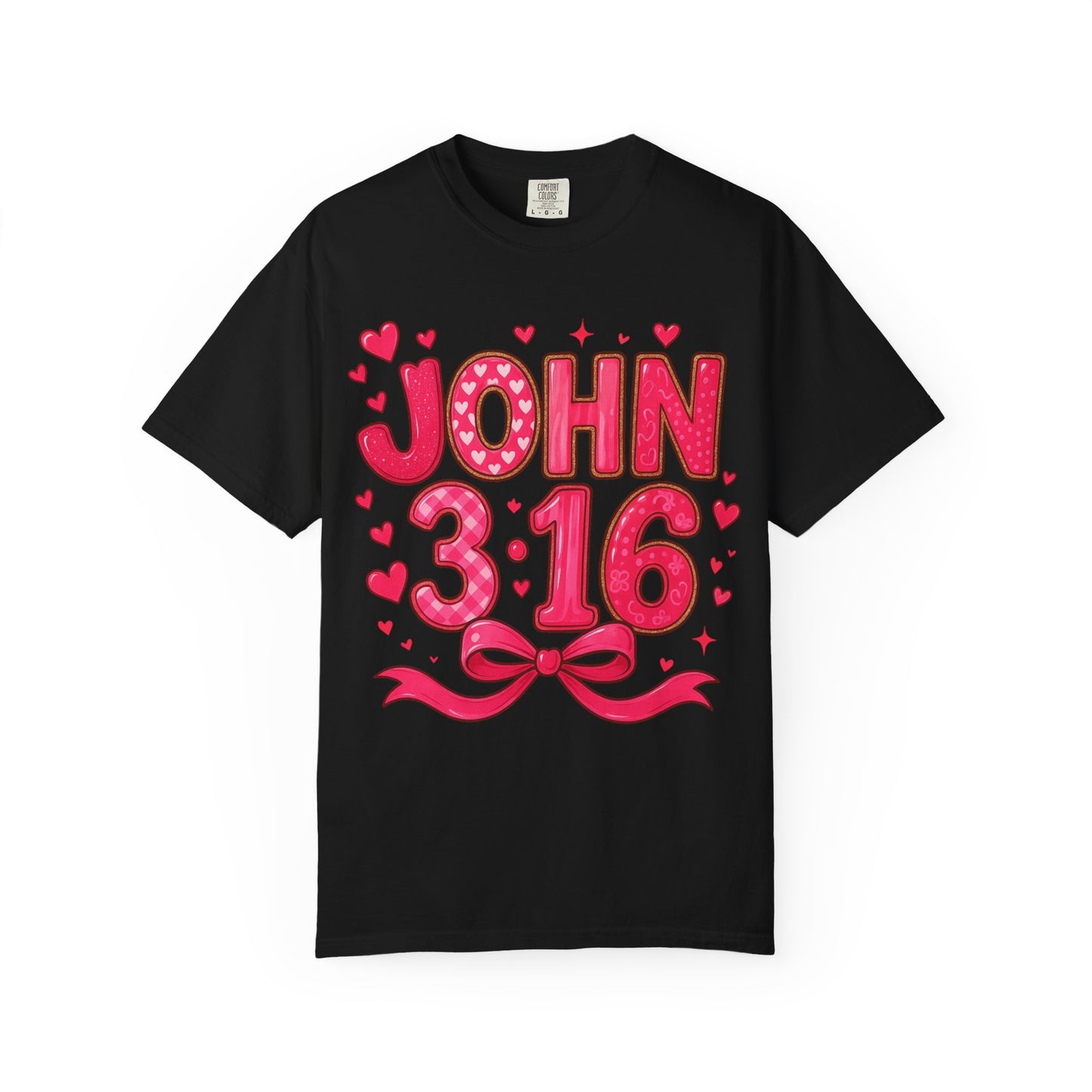 John 3:16 T-Shirt — Valentine Christian Tee with Hearts & Ribbon