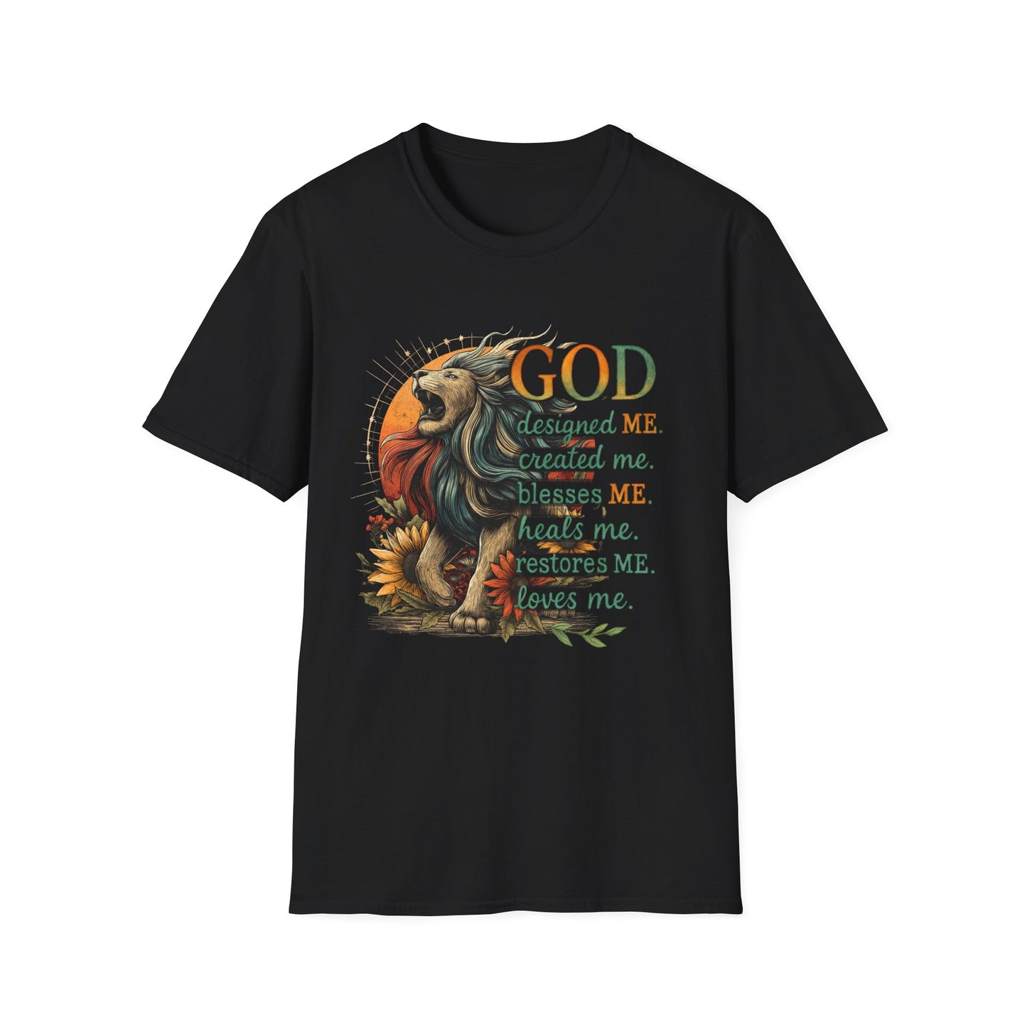 God Designed Me Lion T-Shirt | Inspirational Unisex Softstyle Tee |