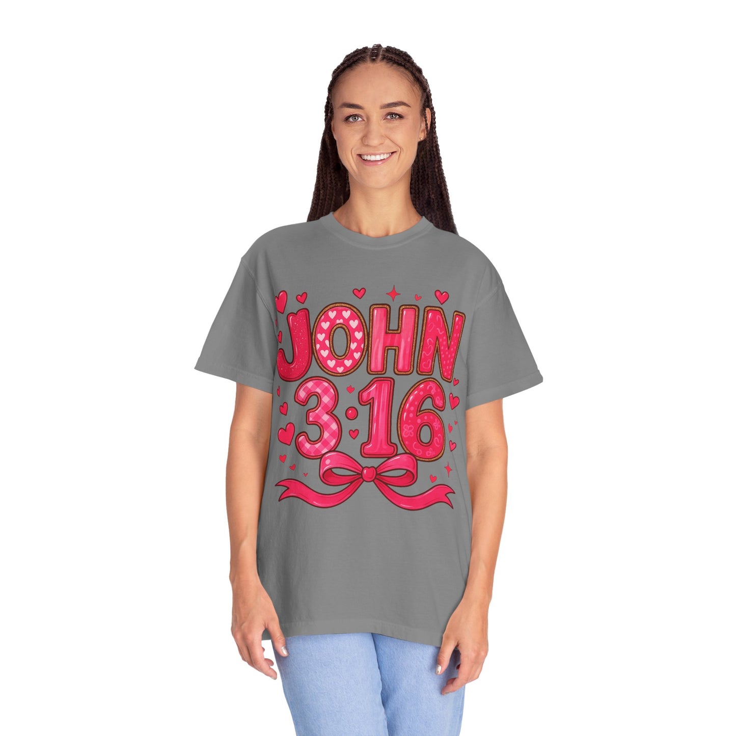 John 3:16 T-Shirt — Valentine Christian Tee with Hearts & Ribbon