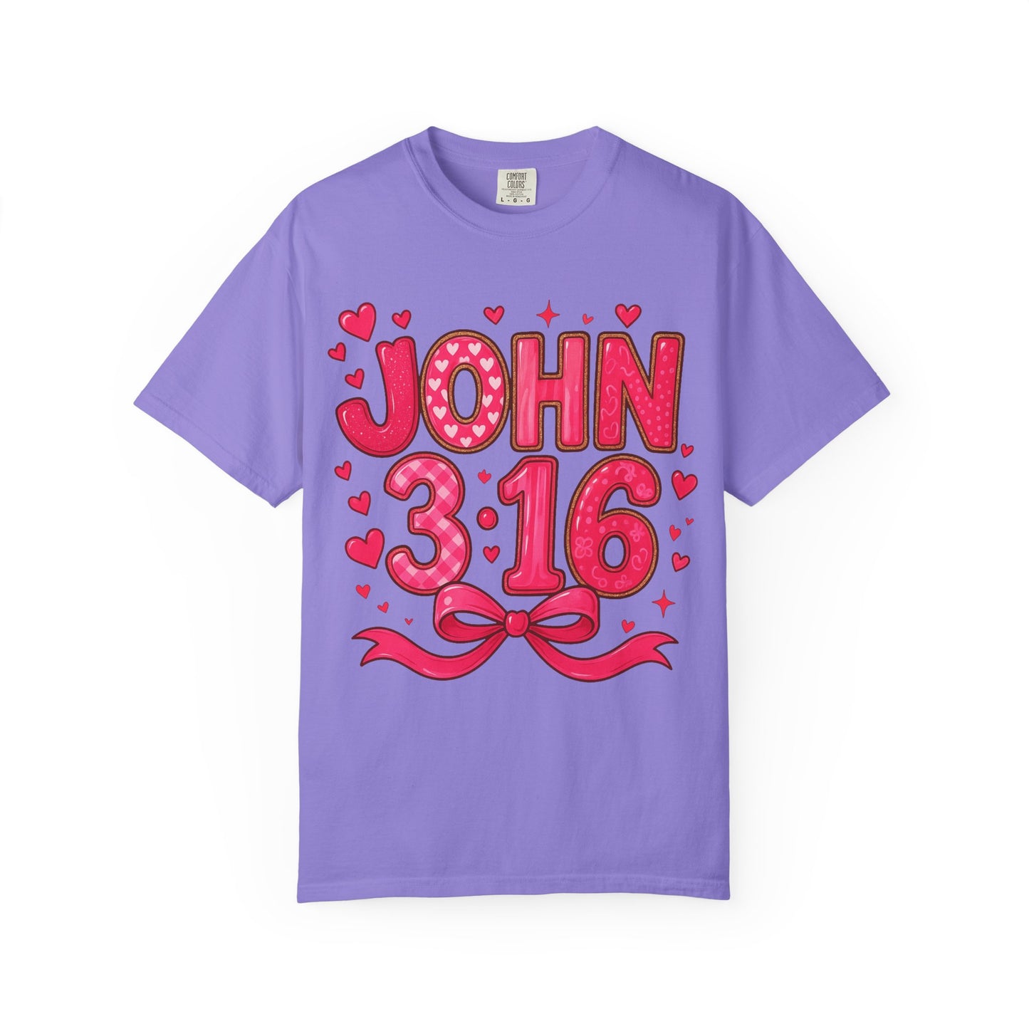 John 3:16 T-Shirt — Valentine Christian Tee with Hearts & Ribbon