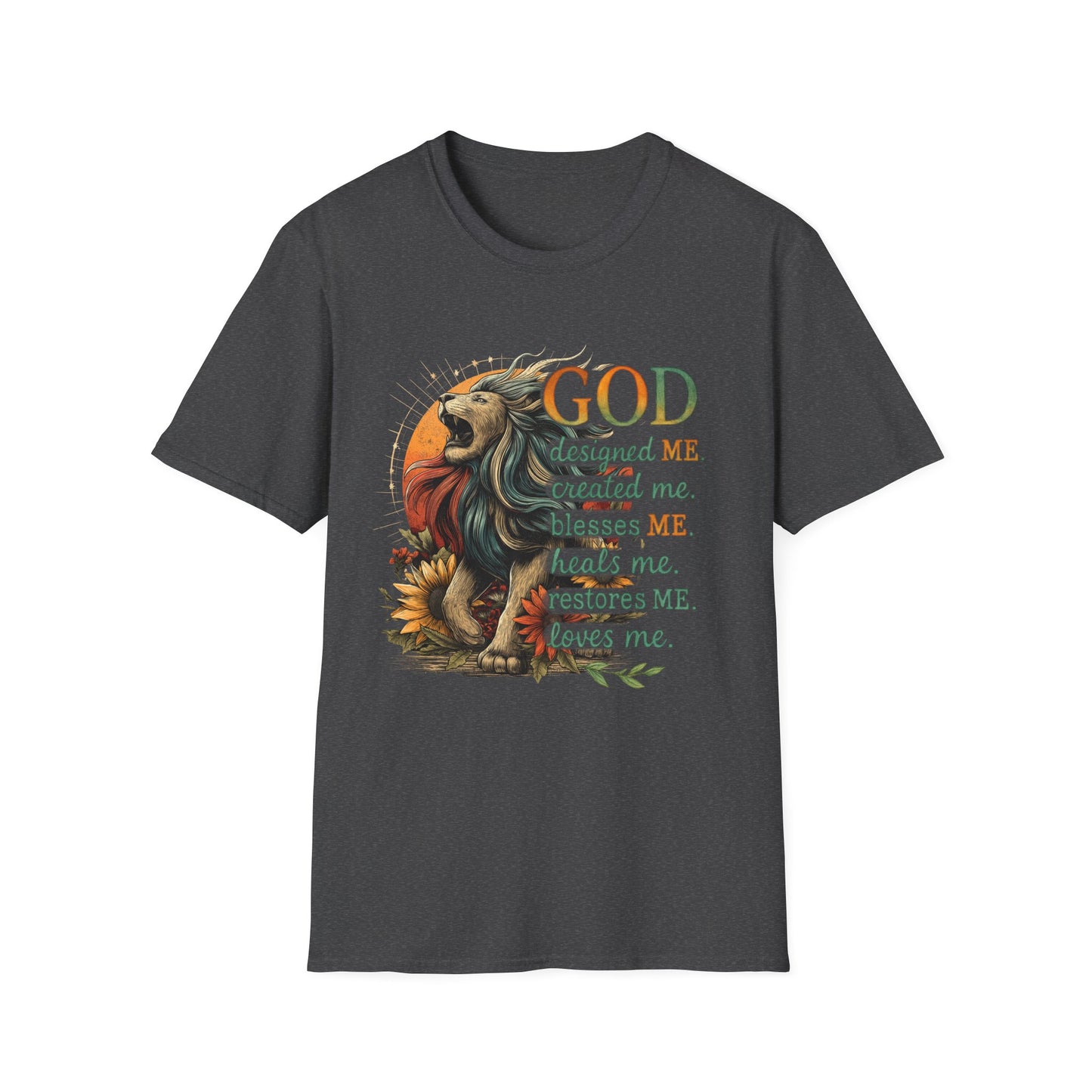 God Designed Me Lion T-Shirt | Inspirational Unisex Softstyle Tee |