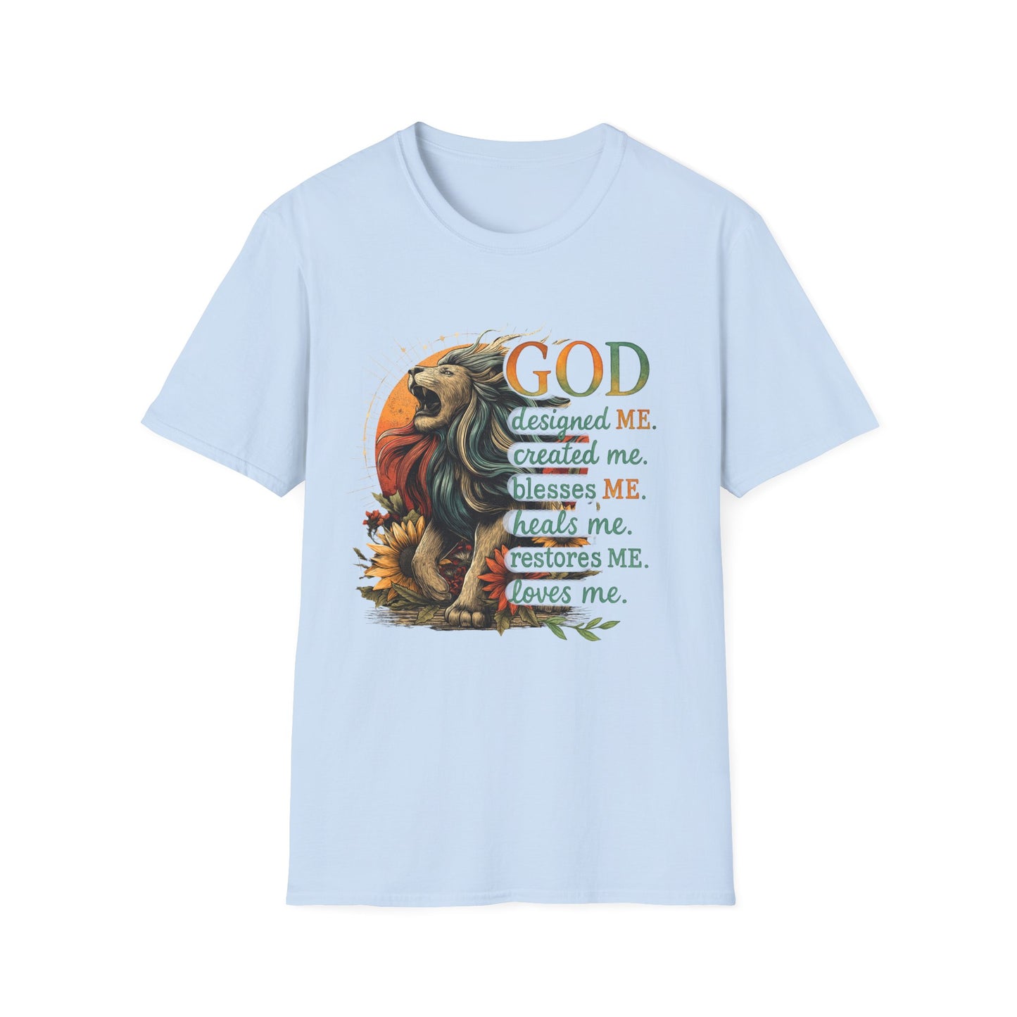 God Designed Me Lion T-Shirt | Inspirational Unisex Softstyle Tee |