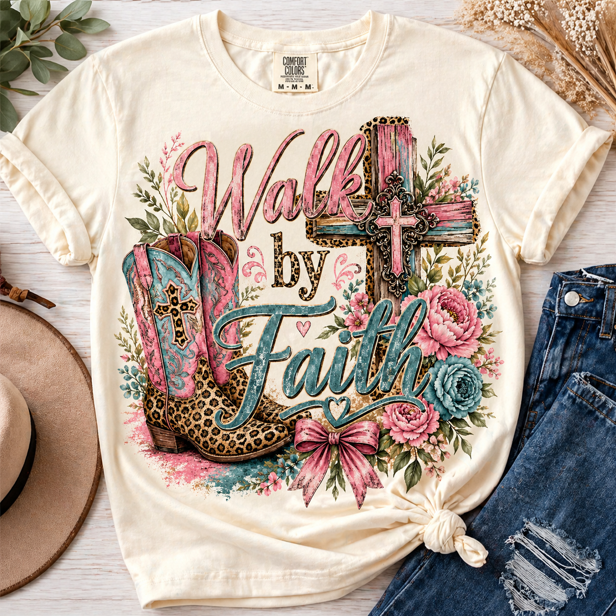 Walk by Faith Shabby Chic Western Graphic Tee