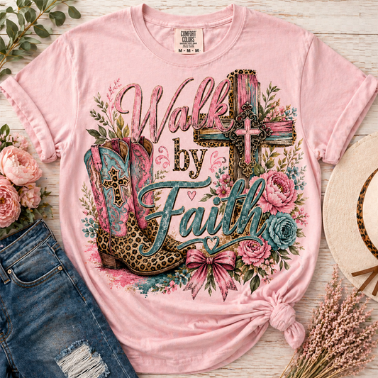 Walk by Faith Shabby Chic Western Graphic Tee